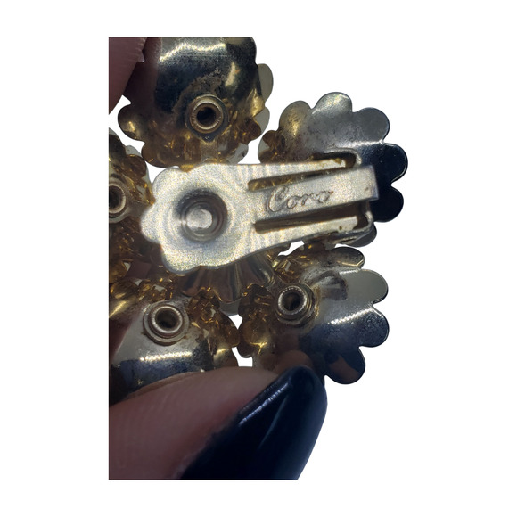 Vintage RARE Coro Clip-On Earrings White Daisy Cluster Rhinestone Center - Picture 5 of 15